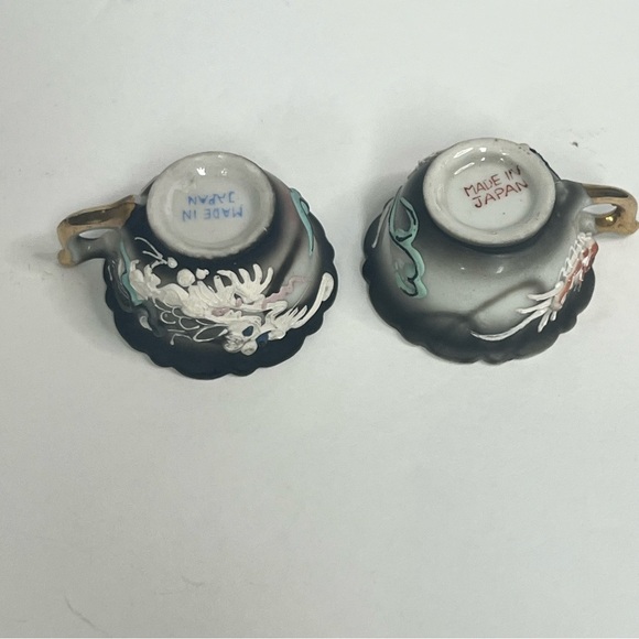 miniature japanese dragonware moriage teacups set of 2 demitasse 3d post-1921 - Picture 7 of 11
